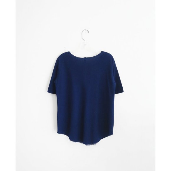 Raquel Allegra Indigo Blue Silk Hem Short Sleeve Tee Shirt size 3 US Large - Picture 2 of 4